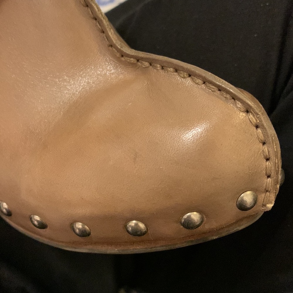 KORS Michael Kors Tan Leather Wooden Heel Clogs - Picture 9 of 10